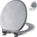 Angol Shiold Glitter Toilet Seat Molded Wood Round Toilet Seat with Quietly Close and Quick Release Hinges, Easy to Clean also Easy to Install (Round 16.5'', Silver)