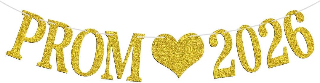 2 x Prom 2026 Banner, 2026 Prom Night Bunting Decorations, Class of 2026 Graduation Party Decorations, College High School Grad Party Supplies, Gold Glitter