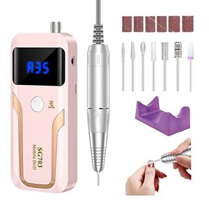 MOCOWIND Portable Nail Drill Professional 35000 RPM, Rechargeable Electric Nail File Machine Cordless E-File for Acrylic Gel Polishing Removing with Bits Kit for Manicure Salon Home, Pink