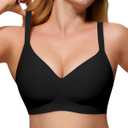 As Fairy Womens Soft Comfortable No Underwire Bras V Neck Seamless Push Up Bralettes Full Coverage Tshirt Brassiere (Black, 32B)