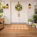 Spring Yellow and White Plaid Rug, 2'4" x 3'7" Cotton Blend Layered Doormat Rug for Front Door, Hand-Woven Washable Entryway & Porch Decor
