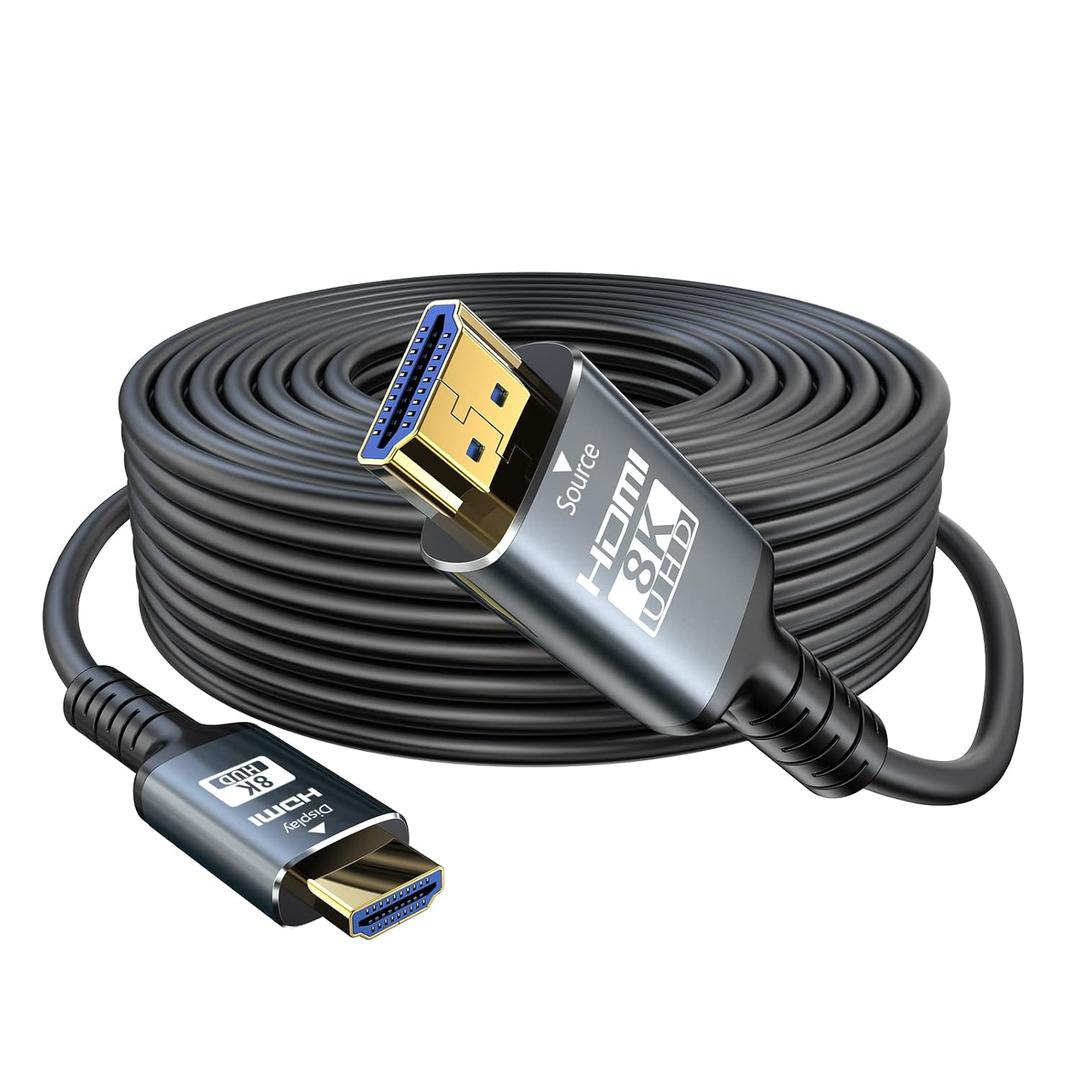 8K HDMI Cable 2.1 100 FT, 48Gbps Fiber HDMI 2.1 Cable in-Wall CL3 Rated Support 8K@60HZ/4K@120Hz,eARC Dynamic HDR,HDCP 2.2/2.3,3D,VRR Compatible for PS5/PS4/X-Box/Roku TV/RTX3080/3090 (grey)