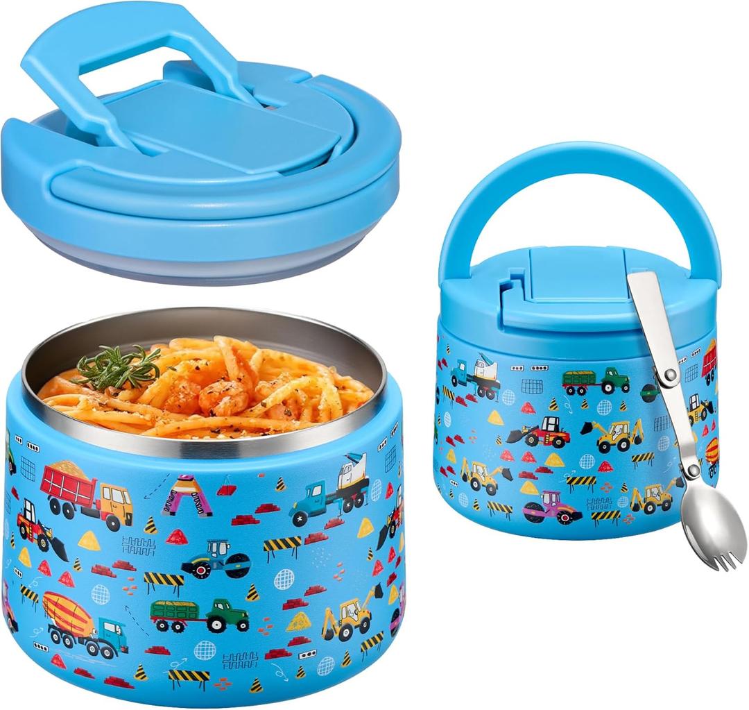 Soup Thermo for Hot Food Kids 14oz Lunch Containers with Buckle Lid Wide Mouth Hot Food Jar Vacuum Insulated Stainless Steel Bento Box Leakproof with Spoon(Blue)