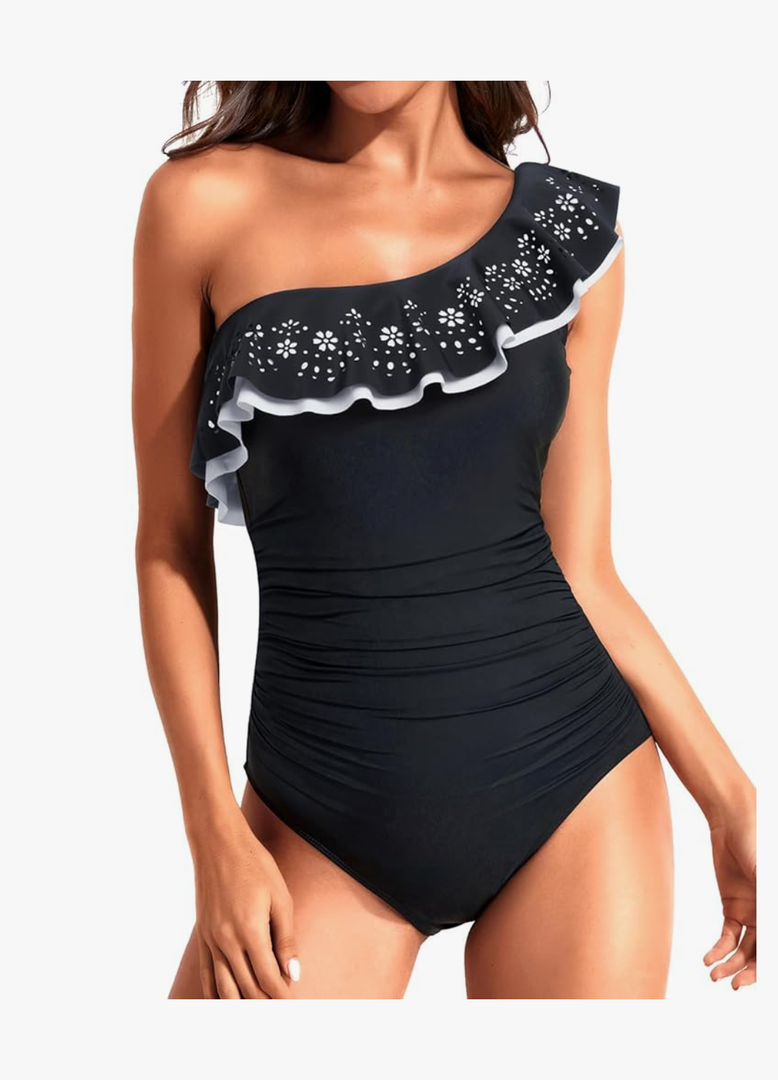 Tempt Me Women One Piece Swimsuits Tummy Control One Shoulder Bathing Suits Ruffle Swimwear, Medium