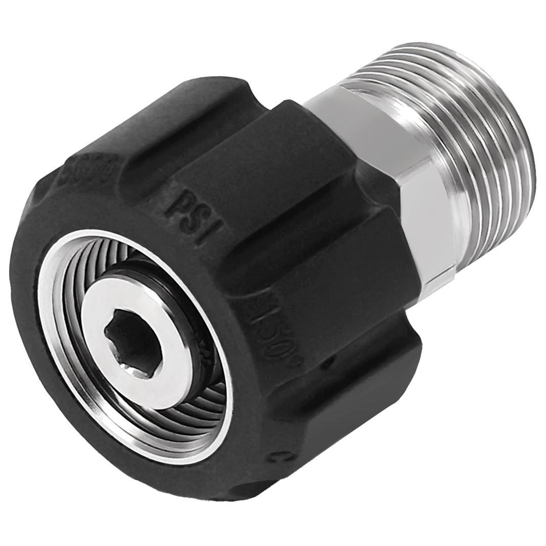 M MINGLE Pressure Washer Adapter, Metric M22 15mm Female Thread to M22 14mm Male Fitting, Stainless Steel, 4500 PSI