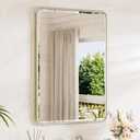 TETOTE Brushed Nickel Bathroom Mirror for Over Sink 24 x 36 Beveled Edge Tempered Glass, Rounded Corner Rectangle Framed Mirror for Modern Bathroom, Living Room, Bedroom, Entryway