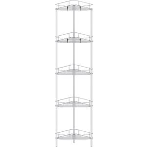 HuggieGems 5 Tier Floor Standing Corner Shower Caddy Organizer Shelf with Hooks, Bathroom Shelves Stand Rack, Silver