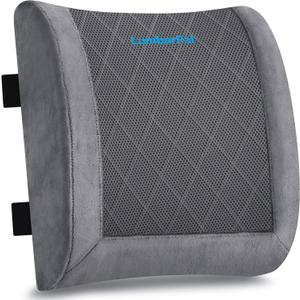 Lumbar Support Pillow for Office Chair Back Support Lumbar Pillow for Car, Gaming, Office Chair - Improve Sitting Posture & Back Pain Relief, Memory Foam, Adjustable Straps, Fluffy Grey