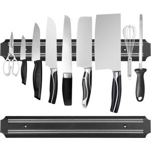 Magnetic Knife Strips(15 Inch X Set Of 2) Magnetic Knife Storage Strip, Knife Holder, Knife Rack, Knife Strip, Kitchen Utensil Holder, Tool Holder, Multipurpose Magnetic Knife Rack (Black)