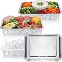 FoldTier 3 Set 14.2" Chilled Serving Trays for Parties with Compartments Stainless Steel Ice Chilled Party Platter Charcuterie Serving Board Cold Dish Dip for Fruits Veggies Shrimp Cocktail