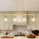 Island Light for Kitchen, 4-Light Gold Kitchen Island Linear Hanging Pendant Chandeliers, Brushed Gold Dining Room Light Fixture Over Table with Clear Round Glass Shades
