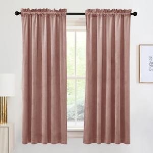 RYB HOME 72 inches Velvet Curtains for Nursery, Rod Pocket Thermal Insulated Soft Silky Touch Window Treatment for Study Room Dorm, W 52 x L 84 inches, Dusty Pink, 2 Panels Set