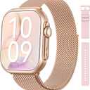 Smart Watch for Women Men Fitness: Smart Watch for iPhone & Android Bluetooth Call with SpO2 Sleep Heart Rate Monitor,IP68,Fitness Tracker with 120+Sport,Reloj Inteligente 30 Day+ Battery Life, 2 Bands (Gold-Pink)
