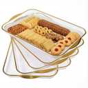 Ferrochef 6 Pack Clear Serving Platters with Handles 14.8 x 9.4 Inch Large Party Plastic Serving Trays with Gold Rim Reusable for Food, Cookie, Cake, Turkey, Cheese, Fruit, Appetizer