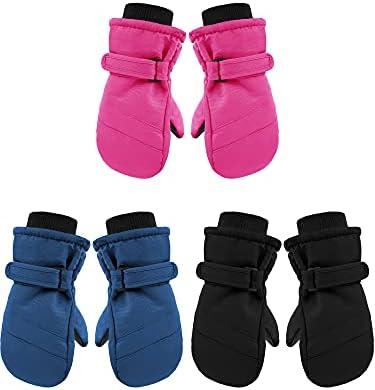 Geyoga 3 Pairs Kids Waterproof Mittens Thicken Toddler Winter Snow Gloves Warm Ski Gloves for Girls Boys (Blue, Black, Rose Red, 1-3 Years)