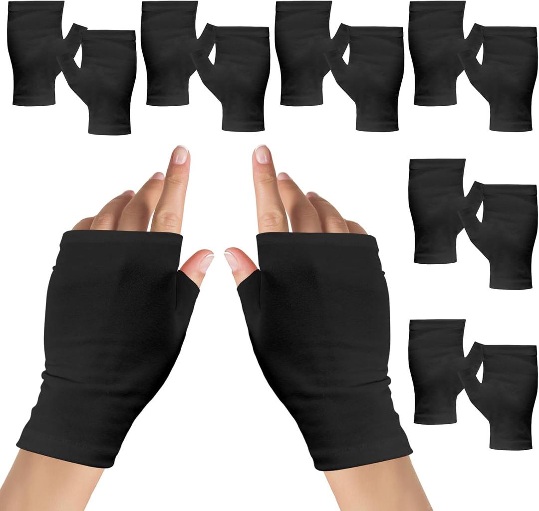 6 Pairs Cotton Gloves Eczema, Cotton Eczema Gloves for Women and Men, Touchscreen Fingerless Black Gloves for Art Handling, Fingerless Moisturizing Gloves for Dry Hands Overnight Skin Protect (Black)