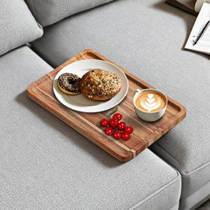 Acacia Wood Couch Tray, Folding sofa Table Insert for Middle Portable Couch Armrest Trays Perfect for Drinks, Snacks, Phone, Remote Control,14.96x10.23-inch (Rectangle)