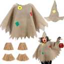 Ramede 6 Pcs Scarecrow Costume Accessories Women Adult Scarecrow Hat Poncho Straw Wrist Ankle Ties for Halloween Cosplay