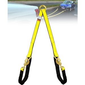 TKK Heavy-Duty V-Bridle Tow Strap 2" x 4'  5,400 lbs Load Capacity | Snap Hooks, Axle Straps & Cordura Sleeve | D-Ring for Tow Truck & Flatbed Towing