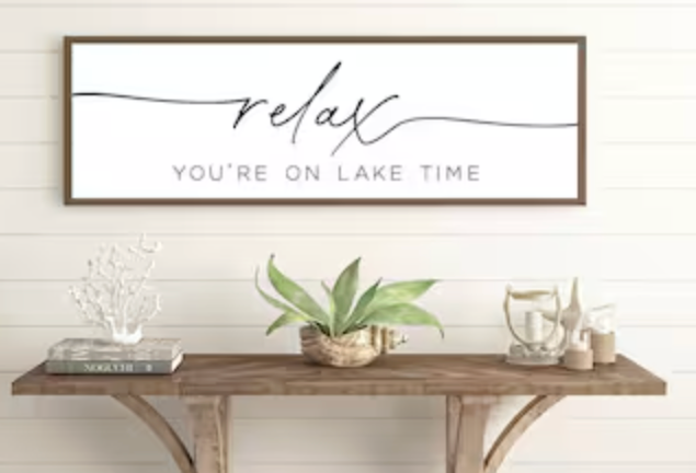 Surfapans Lake House Wall Decor Relax You're On Lake Time Sign 32"×12" for Bedroom Above Over Bed Lakeside Retreat Living Room Minimalist Large Wood Framed Horizontal Wall Hanging Art (Black)