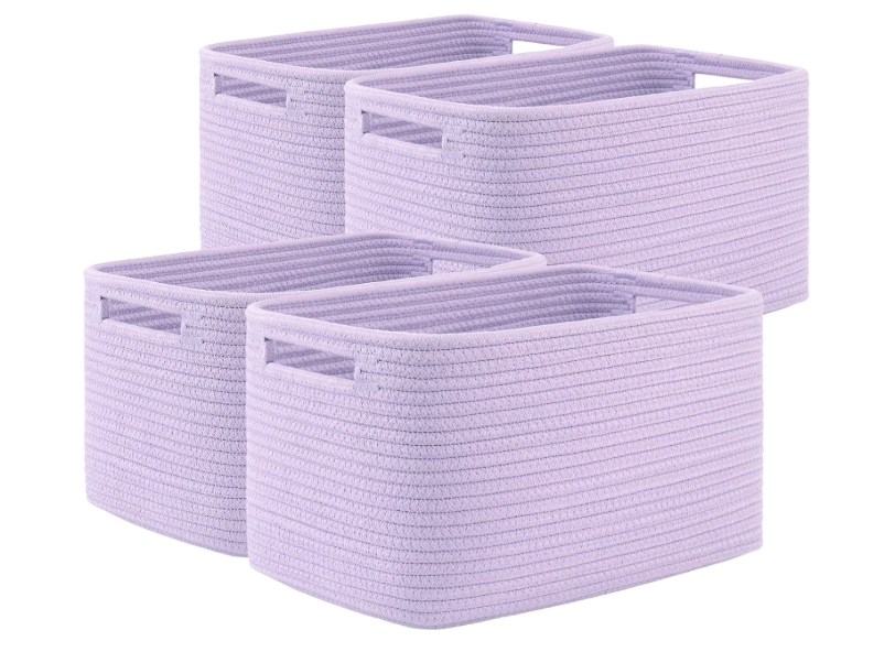 OIAHOMY 4 Pack Storage Baskets for Organizing, Cube Storage Bins for Shelves, Rectangle Storage Baskets With Handles, Woven Baskets for Storage, 12.7''Lx9''Wx7.8''H, Purple
