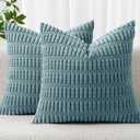 MIULEE Pack of 2 Corduroy Decorative Throw Pillow Covers 18x18 Inch Soft Boho Striped Pillow Covers Modern Farmhouse Home Decor for Summer Coastal Sofa Living Room Couch Bed Coastal Blue