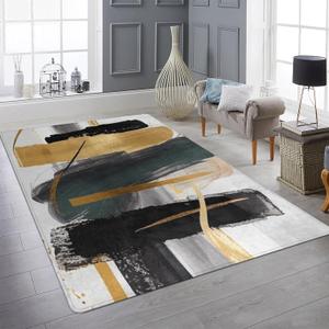 9CH Fashion Modern Area Rug 7' X 5', Abstract Art Painted Black White Gold Foil Modern Artwork Area Rug Non-Slip Carpet for Living Room Bedroom Dining Room (5' x 7' (Rectangular))