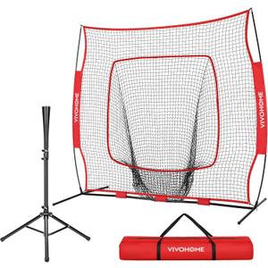 VIVOHOME Baseball Softball Batting Net - 7x7 Ft Baseball Backstop, Softball Practice Net for Hitting, Pitching, Throwing with Batting Tee and Carry Bag, 77 Ft