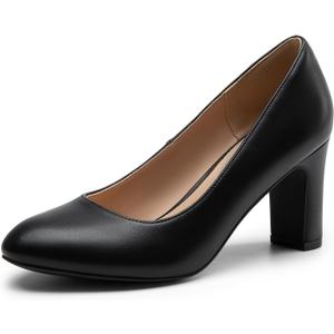 DREAM PAIRS Women's Block Heels Closed Toe High Chunky Rounded Toe Pumps Comfortable Slip On Work Shoes (8.5, Black-pu)