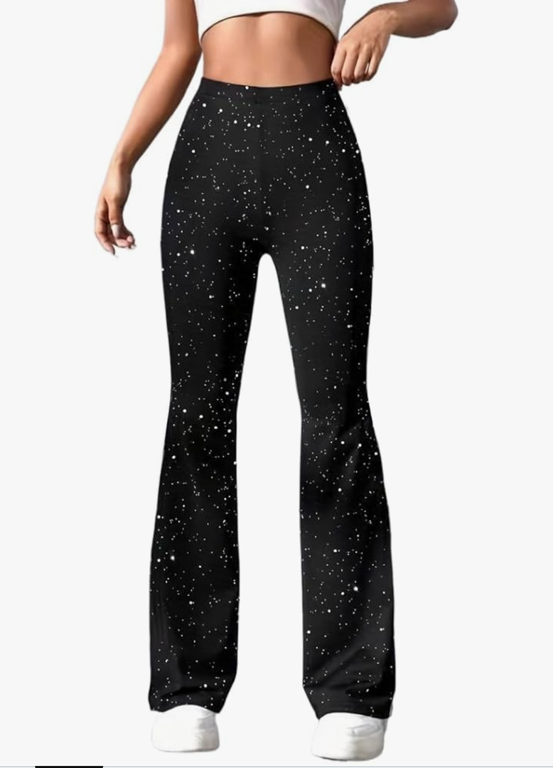 Women Sparkly Flared Leg Pants Y2K Sequin Bell Bottom Legging Pant,XL