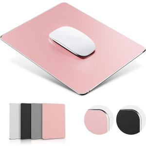 HONKID Metal Aluminum Mouse Pad Pink, Office and Gaming Thin Hard Mouse Mat Double Sided Waterproof Fast and Accurate Control Mousepad for Laptop, Computer and PC,9.06"x7.08",Rose Gold