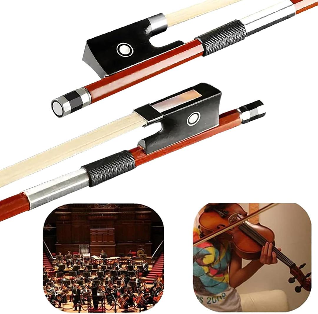 AMZZ Professional 4/4 Full Size Violin Bow - Brazilwood with Ebony Frog & White Horsehair for Adults and Student (4 4 Violin Bow Size)