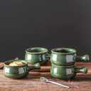 vicrays French Onion Soup Bowls With Handles, 26 Ounce for Soup, Chili, Beef Stew, Chip Resistant, Dishwasher Microwave Safe, Set of 4 (Green)