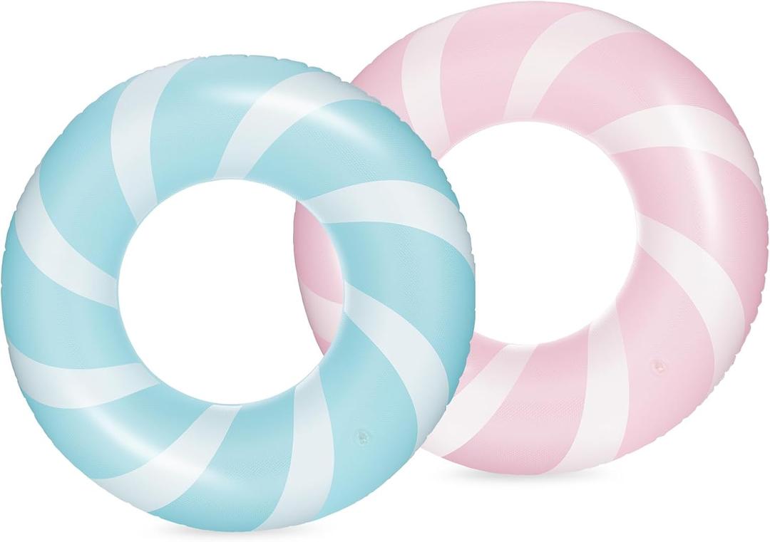 Bestrip Pool Floats Adult Size for Kids Age 8-12 Adults Inflatable Floats Swimming Ring Toys Beach Pool Party Lake Use (Blue & Pink)