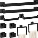 10-Pieces Matte Black Bathroom Accessories Set, Stainless Steel Bathroom Hardware Set, Towel Racks for Bathroom Wall Mounted 24 Inch Bath Towel Bar Set.
