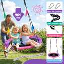 HeyZoo 43 Inch Tree Swing, 900lbs Weight Capacity Saucer Swing Sets for Kids & Adults, with 360 Degree Swivel and Adjustable Hanging Strap, Pink and Purple