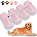 XSY&G Dog Boots,Waterproof Dog Shoes,Dog Booties with Reflective Strips Rugged Anti-Slip Sole and Skid-Proof,Outdoor Dog Shoes for Small Medium Large Dogs 4Pcs Pink-Size 2