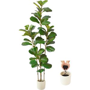 Warmplants Artificial Fiddle Leaf Fig Tree 6ft Tall with White Planter | Faux Green Plant, Faux Ficus Lyrata Trees for Indoor Home Office Living Room Decor