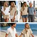 Yeokou Womens Short Sleeve Sweater Round Neck Ruffled Hem Knit Crochet Pullover Summer Fall Casual Top Blouse (Beige, XL)
