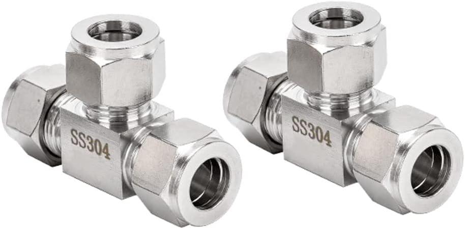 304 Stainless Steel Compression Tee, 3/8" OD 3 Ways Connector Tube Fitting, Pack of 2