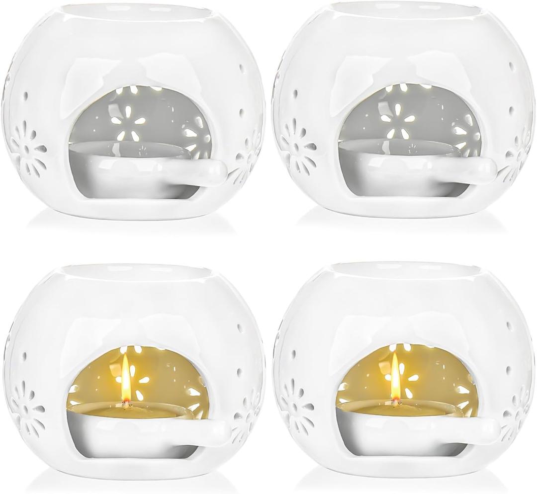 Elsjoy Set of 4 Ceramic Tealight Candle Holder, Essential Oil Burner Wax Melt Burner with Spoons, Aroma Candle Warmer for Bedroom, Living Room, Home Decor
