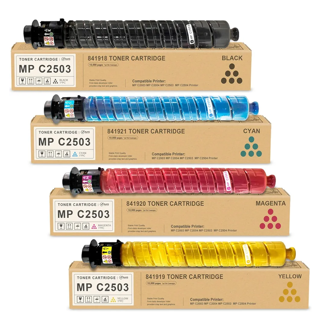 4 Pack MP C2003 MP C2503 Toner Cartridge : Compatible MP C2504 841918 841919 841920 841921 Replacement for Ricoh MP C2004ex MP C2004 MP C2504ex MP C2011 MP C2503H Printer (Black,Cyan,Magenta,Yellow)