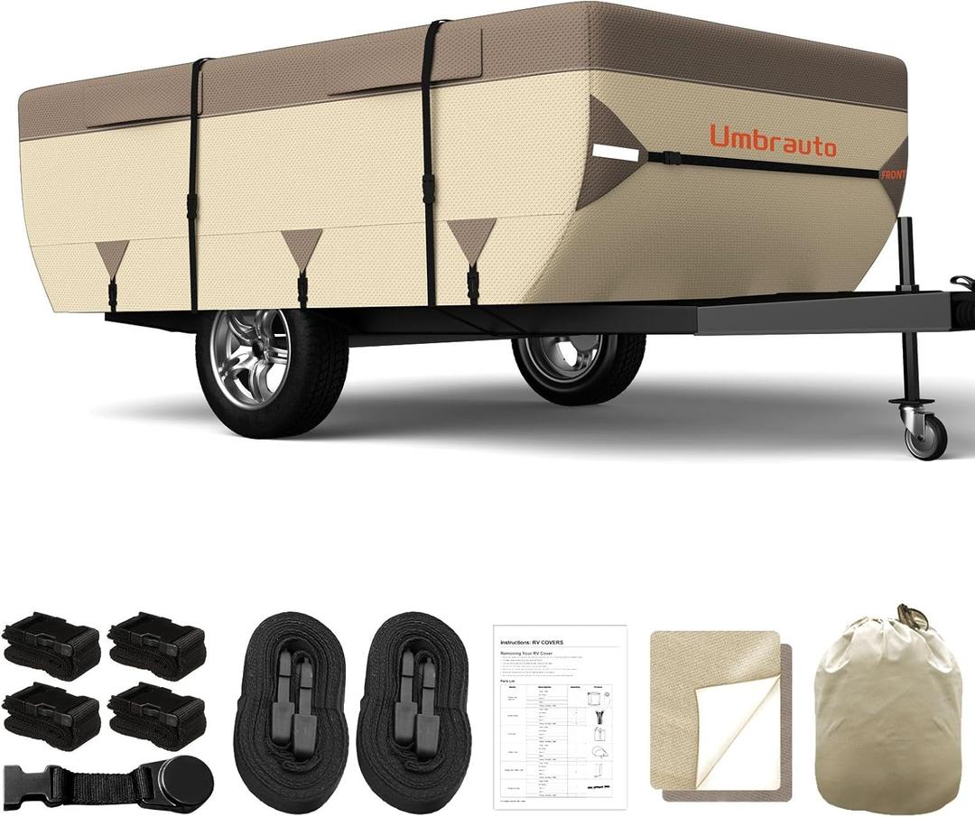 Umbrauto Pop Up Camper Cover for 18'-20' Folding Tent Trailer  7-Layer Top, 3-Layer Side, Waterproof, Windproof, Sun-Resistant, Heavy-Duty Cover for All-Weather Protection