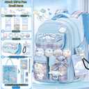 Kawaii Backpack with 22Pcs Accessories Anime Cartoon Anti-Theft Travel Aesthetic New Semester Gifts Bag with Cute Pin