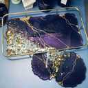 RESINWORLD 2 Size 14 inches XL Large Tray Silicone Molds Epoxy Resin Geode Tray Mold with Gold & Silver Handles DIY for Making Tray (Rectangle)