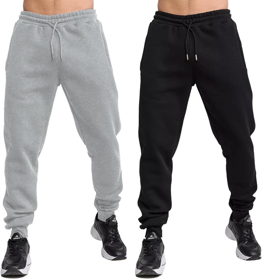 TUVEKE Fleece Jogger Sweatpants for Men with Pockets Bottom Athletic Sweat Pants Workout Running Casual Gym Size Small to 3XL (Large, Black&Grey)