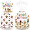 96Pcs Golden Retriever Birthday Party Decorations Puppy Dog Birthday Plates and Napkins Pet Animal Puppy Theme Disposable Paper Tableware Set for Boys Girls Pet Party Supplies Serves 24