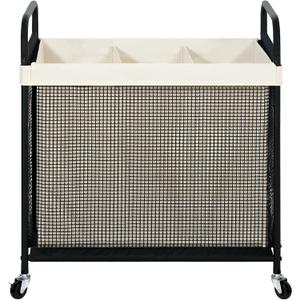 STO STO Laundry Hamper 3 Section, 120L Rolling Laundry Sorter Cart with Removable and Washable Liner Bag, Rolling Clothes Hamper with Metal Handle for Laundry Room and Bedroom (Beige)