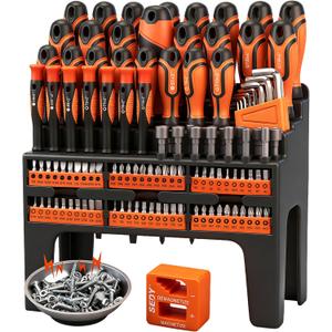 124-Piece Magnetic Screwdriver Set with Plastic Racking, Precision Screwdrivers, Magnetizer, Demagnetizer, Allen Keys, Nut Drivers, Ratchet Handles, Sockets & More - DIY Tools for Men, Tools Gift