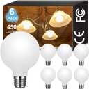 Vinaco Milky Frosted Glass G25 Globe Light Bulbs 60 watt Equivalent, 6 Pack Dimmable Led Light Bulbs Warm White 2700K, 450LM Long Lifespan, G 25 Bulb E26 Base for Bathroom Makeup Mirror, Vintage Lamp (E26-3.15" DIA-6Pack)